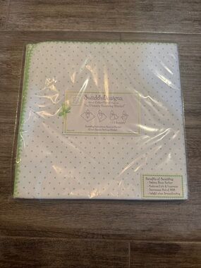 Swaddle Designs White Blanket with Green Dot Trim